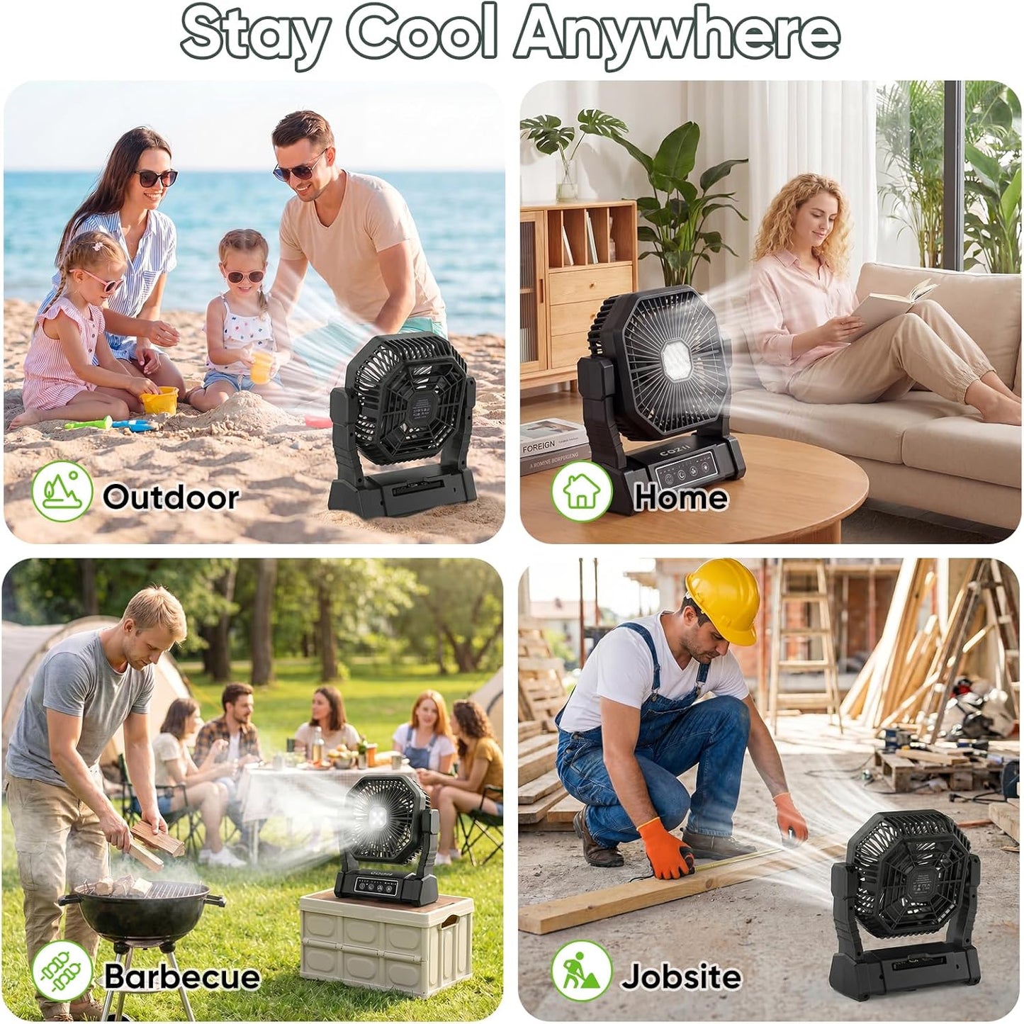 20000Mah Desk Fan Camping Fan, Portable Fan Rechargeable 4 Speeds with LED Light, Hanging Hook, Remote Control and Timer, Outdoor Battery Powered Fan for Camping Travel Office