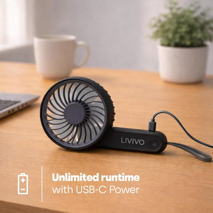 Portable Handheld Fan - USB-C Rechargeable Personal Fan with 3 Speed Settings - 1200Mah Battery Mini Hand Fan, Foldable Hanging & Desk Fan with Lanyard – Mini Fan for Travel, Home, Work - Black