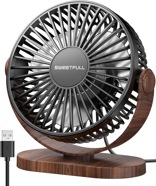 Desk Fan, Small Portable USB Table Fan, 3 Speeds, 360° Adjustable | Compact Mini Personal Desktop Fan, Quiet Operation, Removable Grille for Home, Office and Bedroom, Powered Only via USB