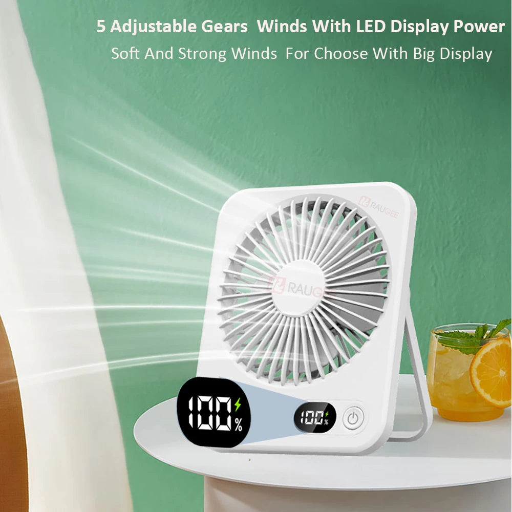 Mini Portable Fan USB Desk Fan Rechargeable Table Fan Wall Mount Hanging Fan 5 Gear Student Desk Fan Office Camping Table Fan