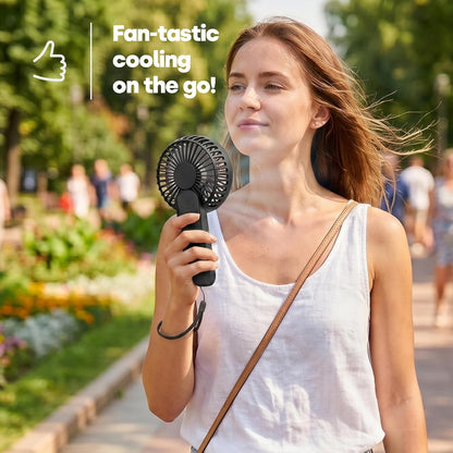 Portable Handheld Fan - USB-C Rechargeable Personal Fan with 3 Speed Settings - 1200Mah Battery Mini Hand Fan, Foldable Hanging & Desk Fan with Lanyard – Mini Fan for Travel, Home, Work - Black