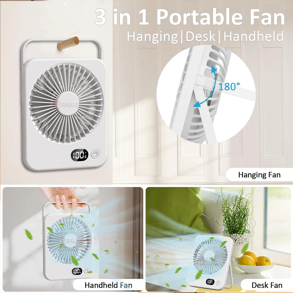 Mini Portable Fan USB Desk Fan Rechargeable Table Fan Wall Mount Hanging Fan 5 Gear Student Desk Fan Office Camping Table Fan
