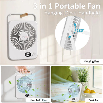 Mini Portable Fan USB Desk Fan Rechargeable Table Fan Wall Mount Hanging Fan 5 Gear Student Desk Fan Office Camping Table Fan
