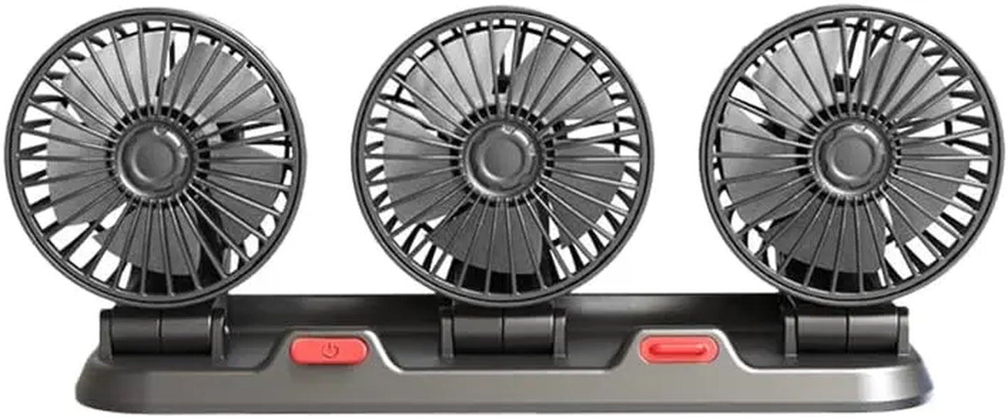 Car Fan 360° Adjustable 3 Head Air Fan Automotive Electric Fan Multi-Function USB/12V/24V Fan 2 Speeds Car Silent Fan for Home
