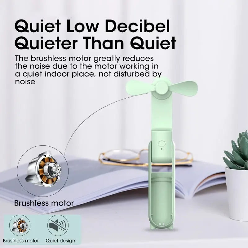 2000Mah Mini Portable Fan USB Rechargeable Cooler Collapsible Handheld Desktop Fan Quiet Foldable Office Home Handy Power Bank