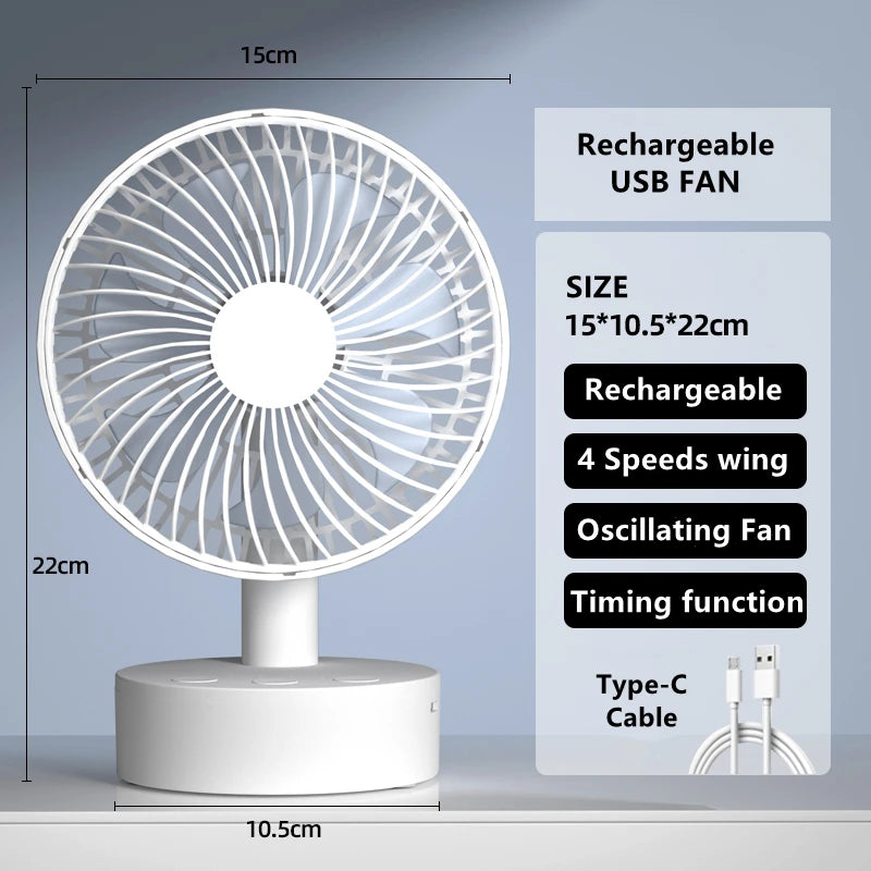 Mini Oscillating Fan, Portable Battery-Operated Table Fan with 4 Speed Levels, 6-Inch Desk Fan with Timer