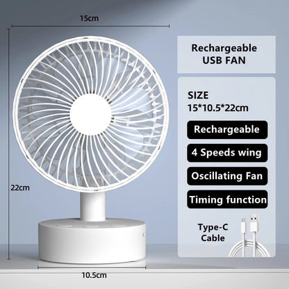 Mini Oscillating Fan, Portable Battery-Operated Table Fan with 4 Speed Levels, 6-Inch Desk Fan with Timer