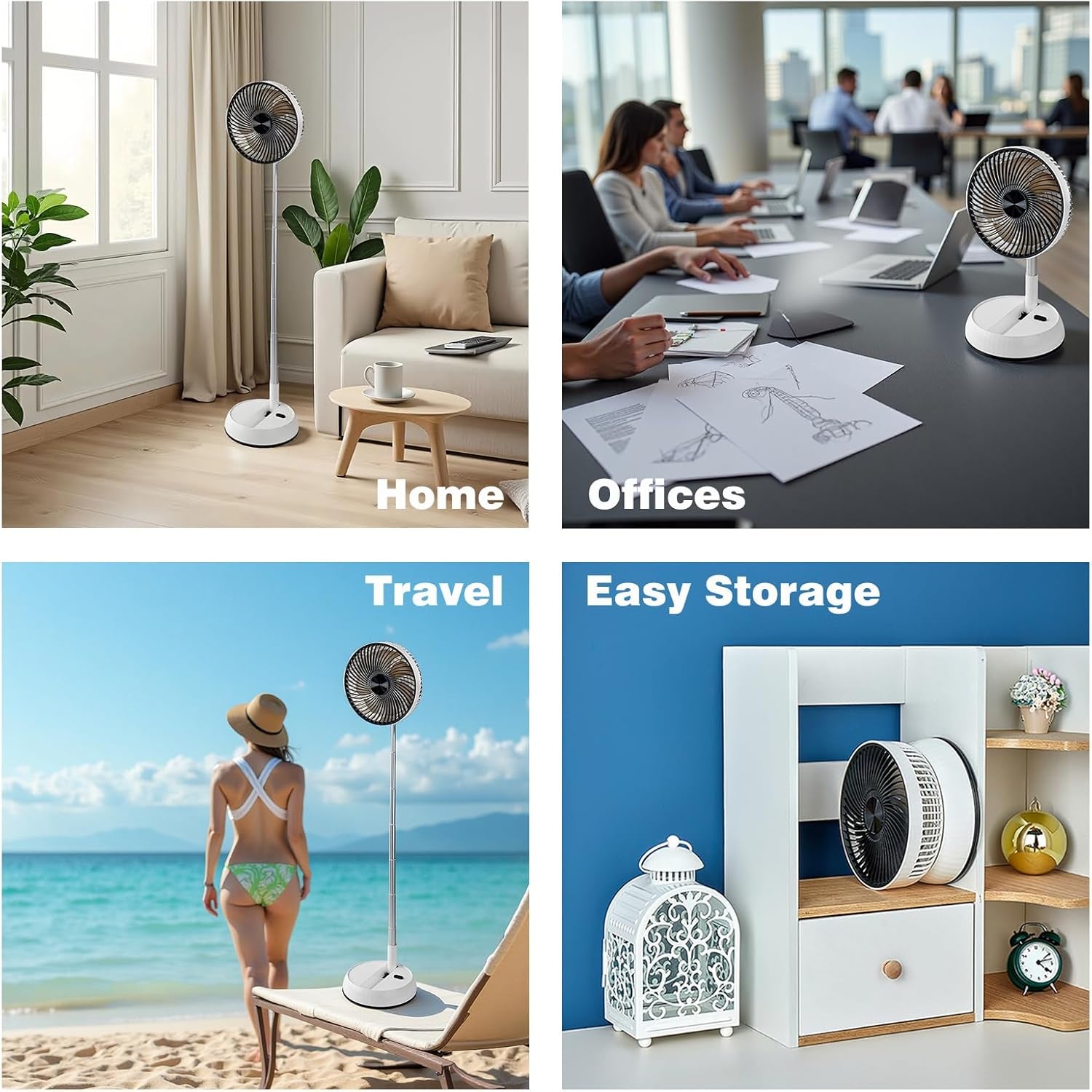 Portable Oscillating Pedestal Fan, 8 Inch Foldable Standing Fan,10000Mah Rechargeable Battery USB Table Fan, Height Adjustable, 4 Speeds, Quiet, with Remote Control, Home Office Travel
