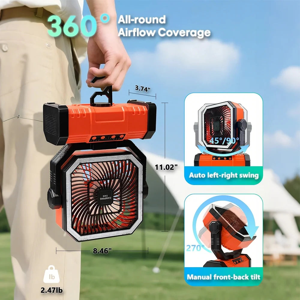 20000Mah Battery Camping Fan USB Rechargeable 4 Speeds Desk Fan Portable Outdoor Fan for Outdoor Camping Tent Fan with Hook