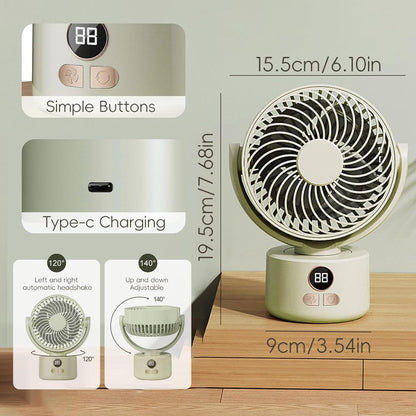 Desk Fan Portable Rechargeable with USB Small Fans for Bedroom,Oscillating Cooling Slient Table Fan Long Time Work,Personal Quiet Oscillating Super Power Turbo Fan (Green)
