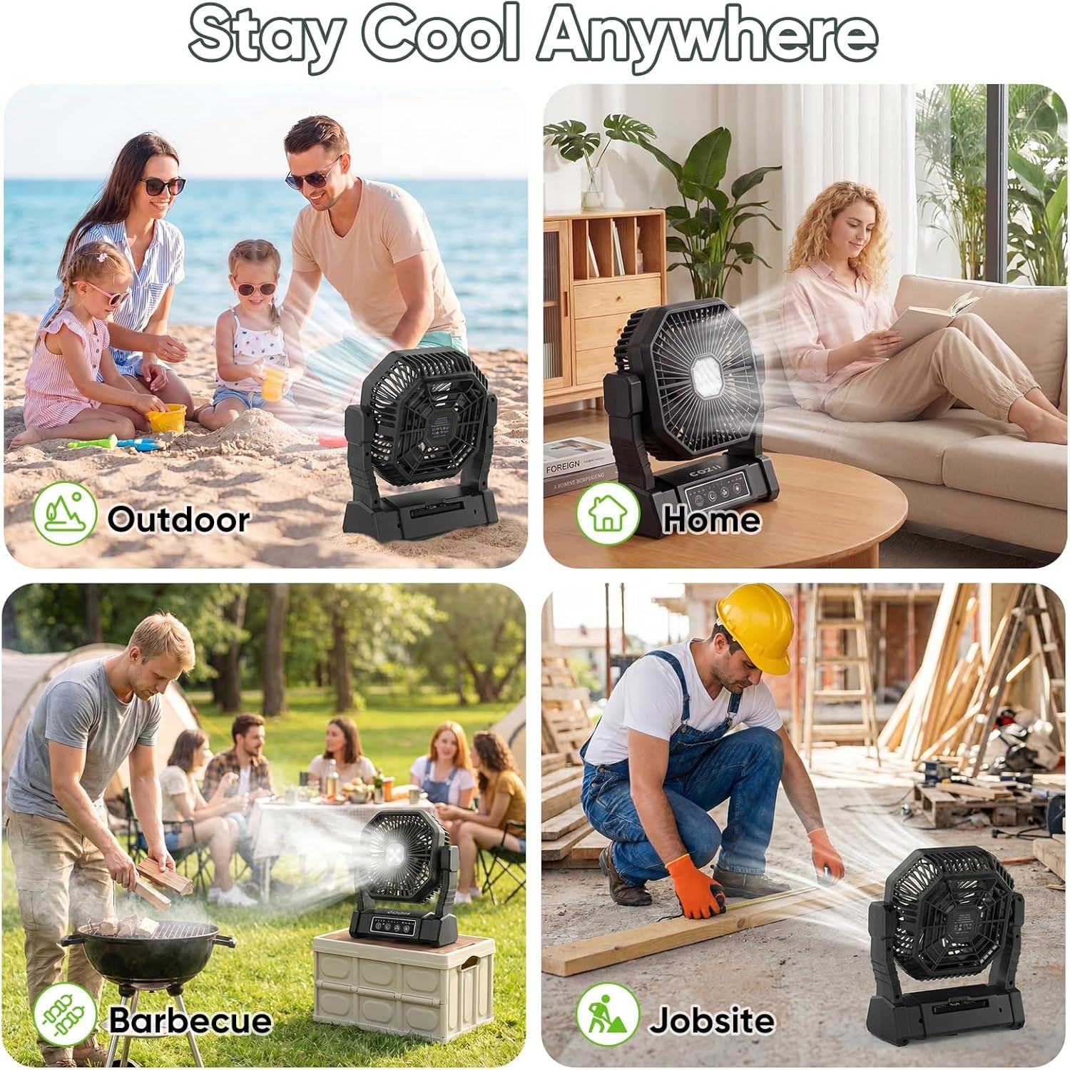 20000Mah Desk Fan Camping Fan, Portable Fan Rechargeable 4 Speeds with LED Light, Hanging Hook, Remote Control and Timer, Outdoor Battery Powered Fan for Camping Travel Office