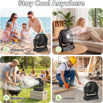 20000Mah Desk Fan Camping Fan, Portable Fan Rechargeable 4 Speeds with LED Light, Hanging Hook, Remote Control and Timer, Outdoor Battery Powered Fan for Camping Travel Office