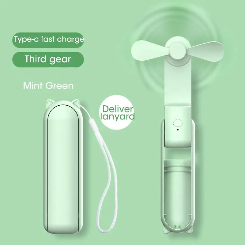 2000Mah Mini Portable Fan USB Rechargeable Cooler Collapsible Handheld Desktop Fan Quiet Foldable Office Home Handy Power Bank