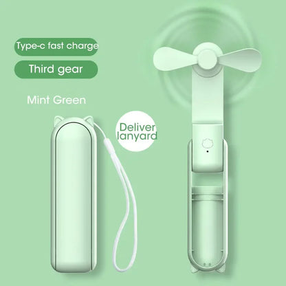 2000Mah Mini Portable Fan USB Rechargeable Cooler Collapsible Handheld Desktop Fan Quiet Foldable Office Home Handy Power Bank