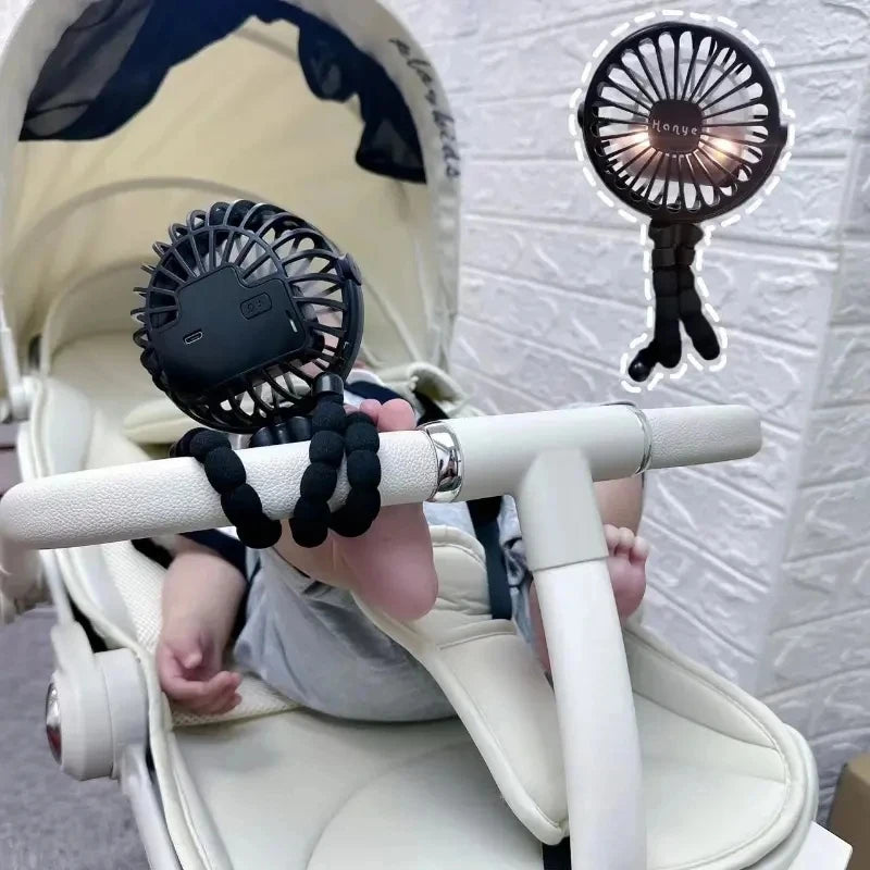 Portable USB Desktop Folding Fan,Outdoor Baby Stroller Handheld Fan, Summer Mute Small Multifunctional Octopus Mini Fan