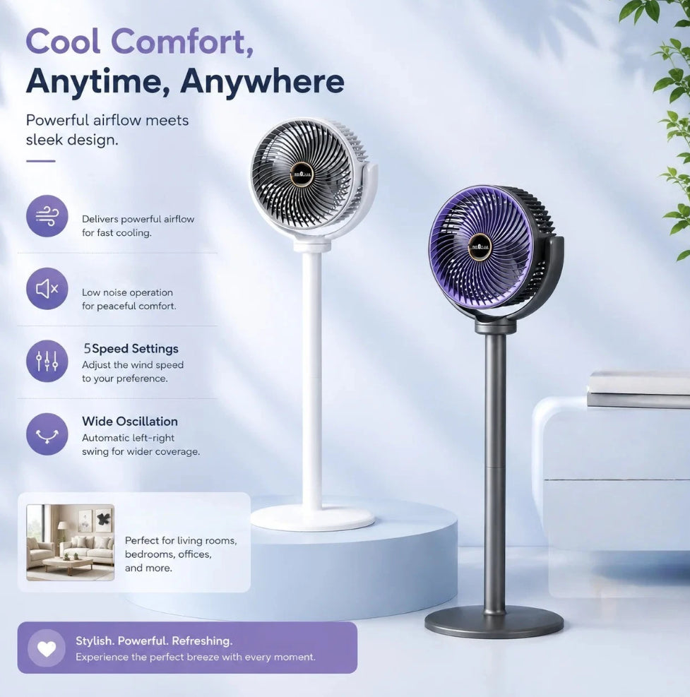 Silent Standing Fan for Bedroom, Pedestal Fan, Oscillating 5 Speeds