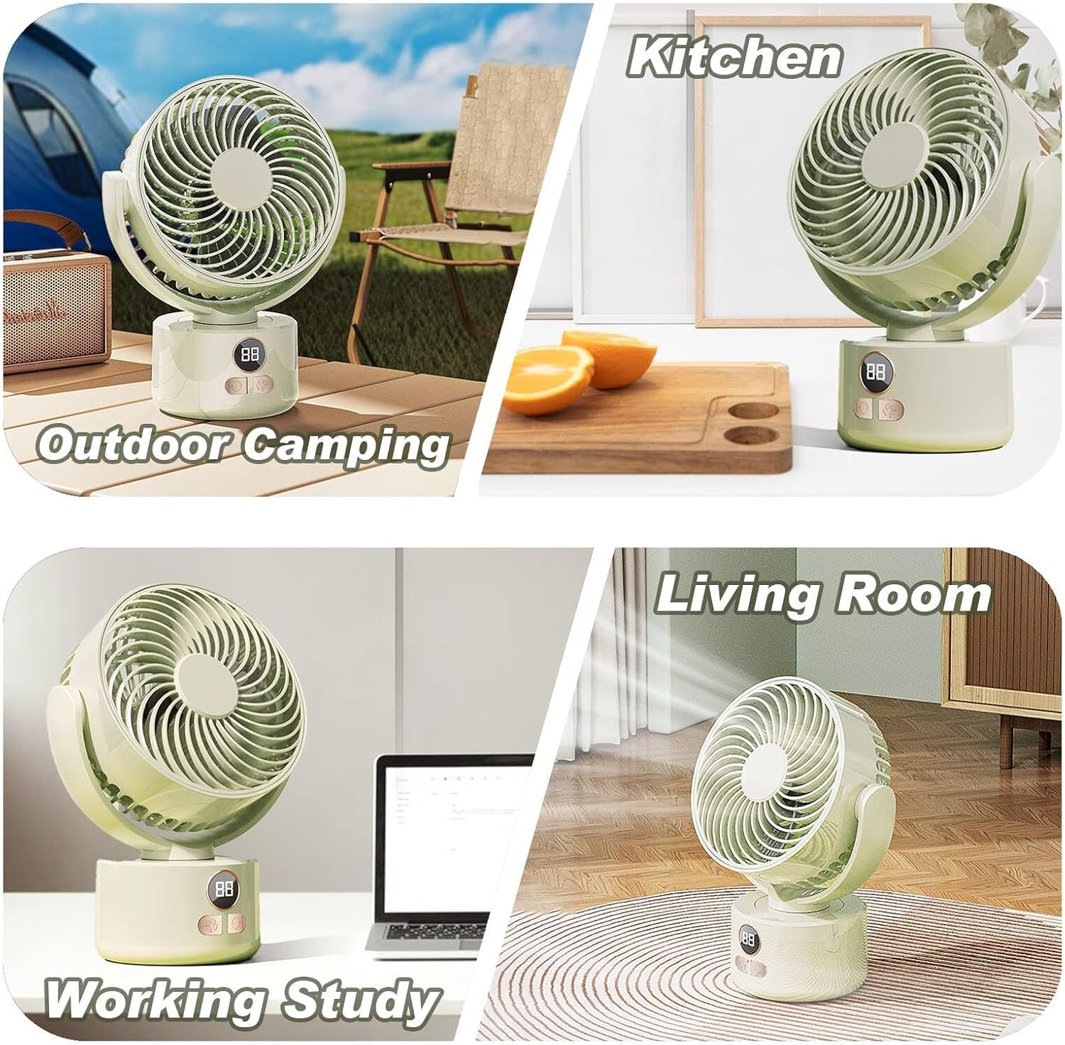 Desk Fan Portable Rechargeable with USB Small Fans for Bedroom,Oscillating Cooling Slient Table Fan Long Time Work,Personal Quiet Oscillating Super Power Turbo Fan (Green)