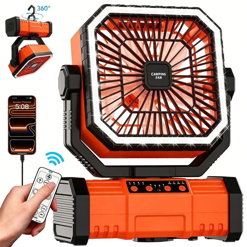 20000Mah Battery Camping Fan USB Rechargeable 4 Speeds Desk Fan Portable Outdoor Fan for Outdoor Camping Tent Fan with Hook