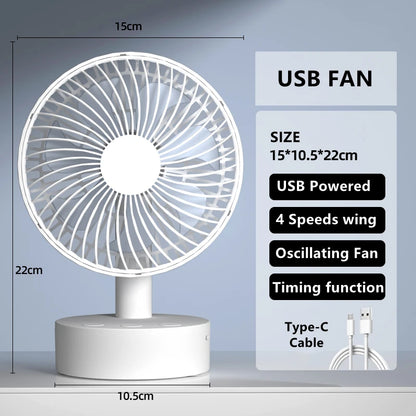 Mini Oscillating Fan, Portable Battery-Operated Table Fan with 4 Speed Levels, 6-Inch Desk Fan with Timer