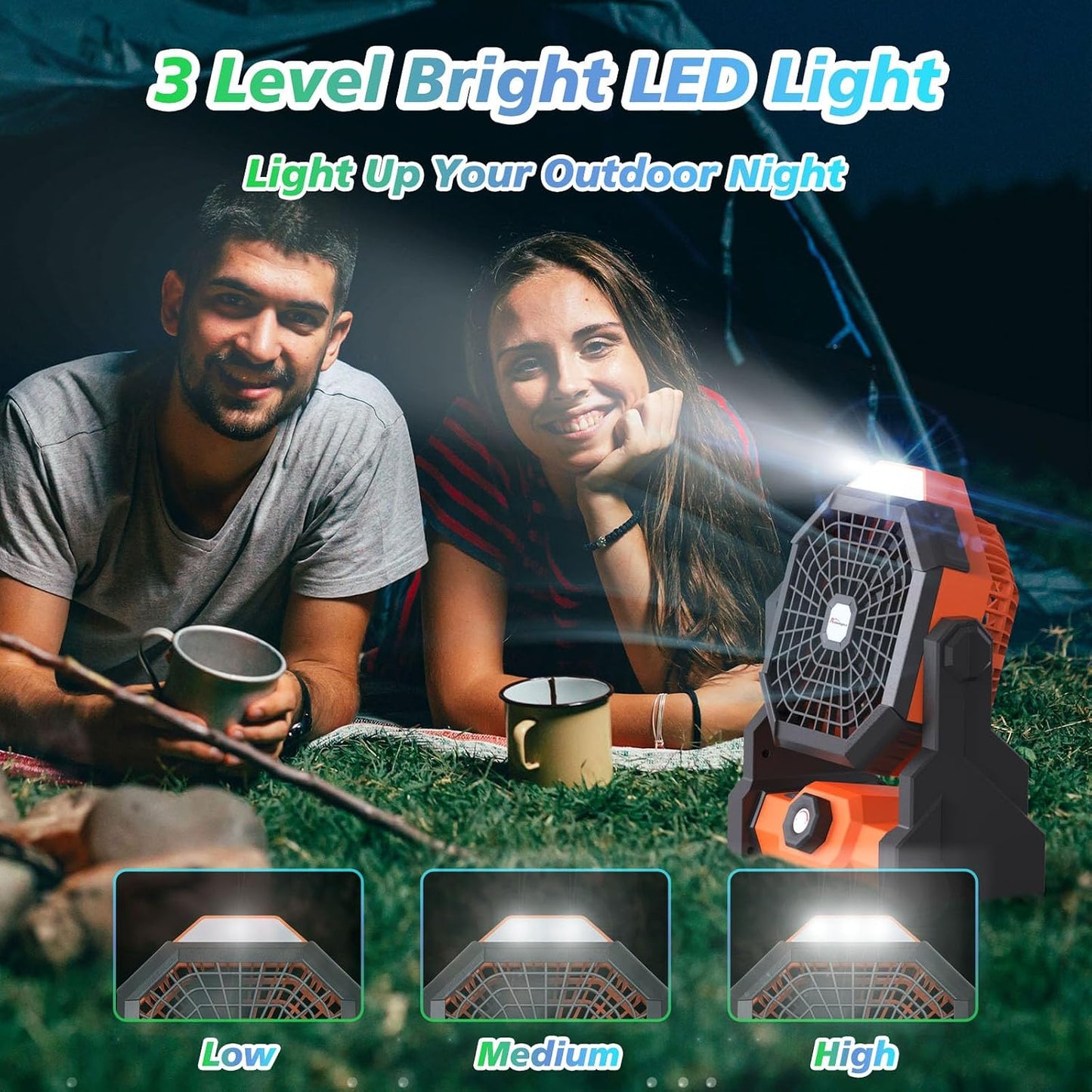 Camping Fan Rechargeable, 10400Mah Portable Fan with LED Lantern, USB Battery Operated Tent Fan for Camping with Hook, 270° Rotation Personal Fan for Outdoor Picnic BBQ Travel