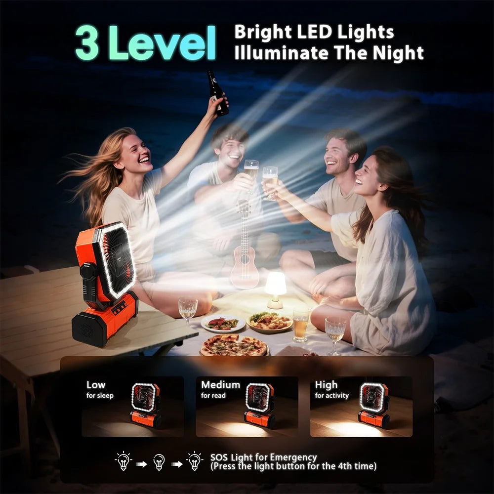20000Mah Battery Camping Fan USB Rechargeable 4 Speeds Desk Fan Portable Outdoor Fan for Outdoor Camping Tent Fan with Hook