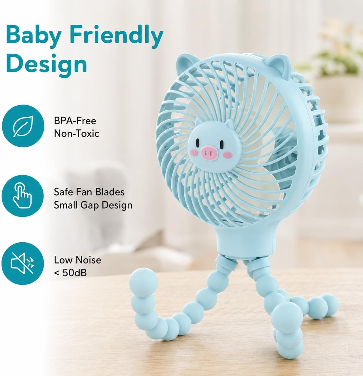 Flexible Stroller Fan Tripod Clip on Pram Fan with 3 Speeds Handheld Personal Desk Fan for Car Seat Bike Treadmill Crib Bed