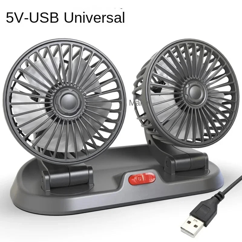Car Fan 360° Adjustable 3 Head Air Fan Automotive Electric Fan Multi-Function USB/12V/24V Fan 2 Speeds Car Silent Fan for Home