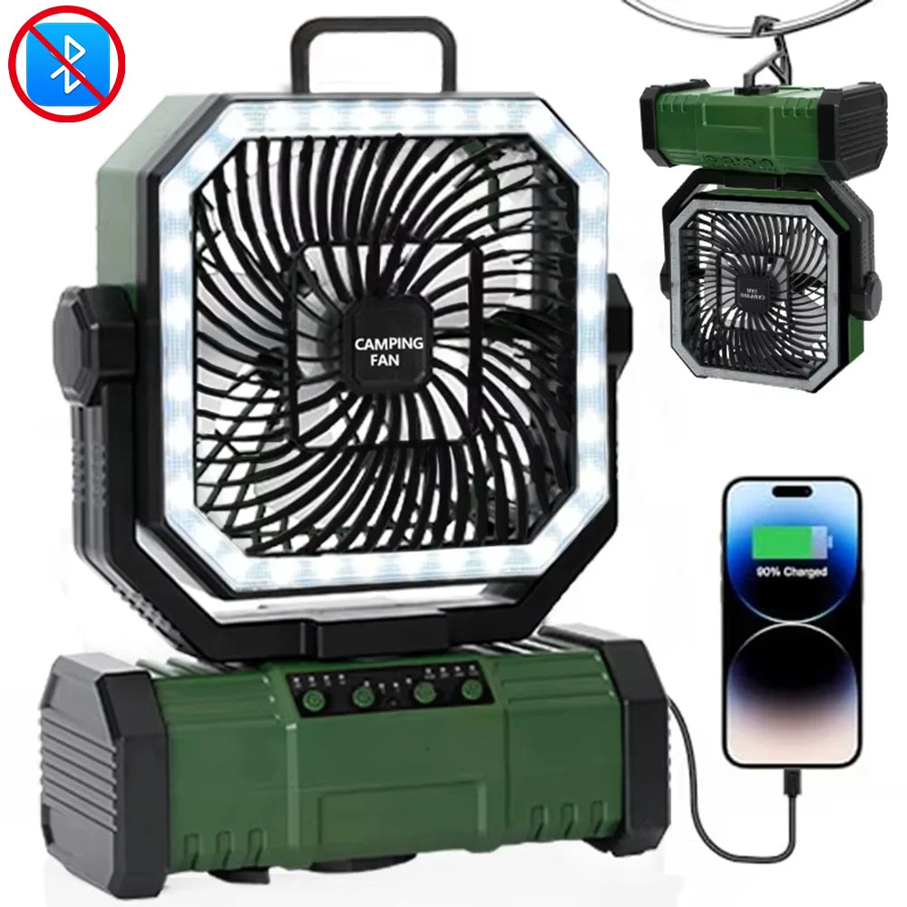20000Mah Battery Camping Fan USB Rechargeable 4 Speeds Desk Fan Portable Outdoor Fan for Outdoor Camping Tent Fan with Hook