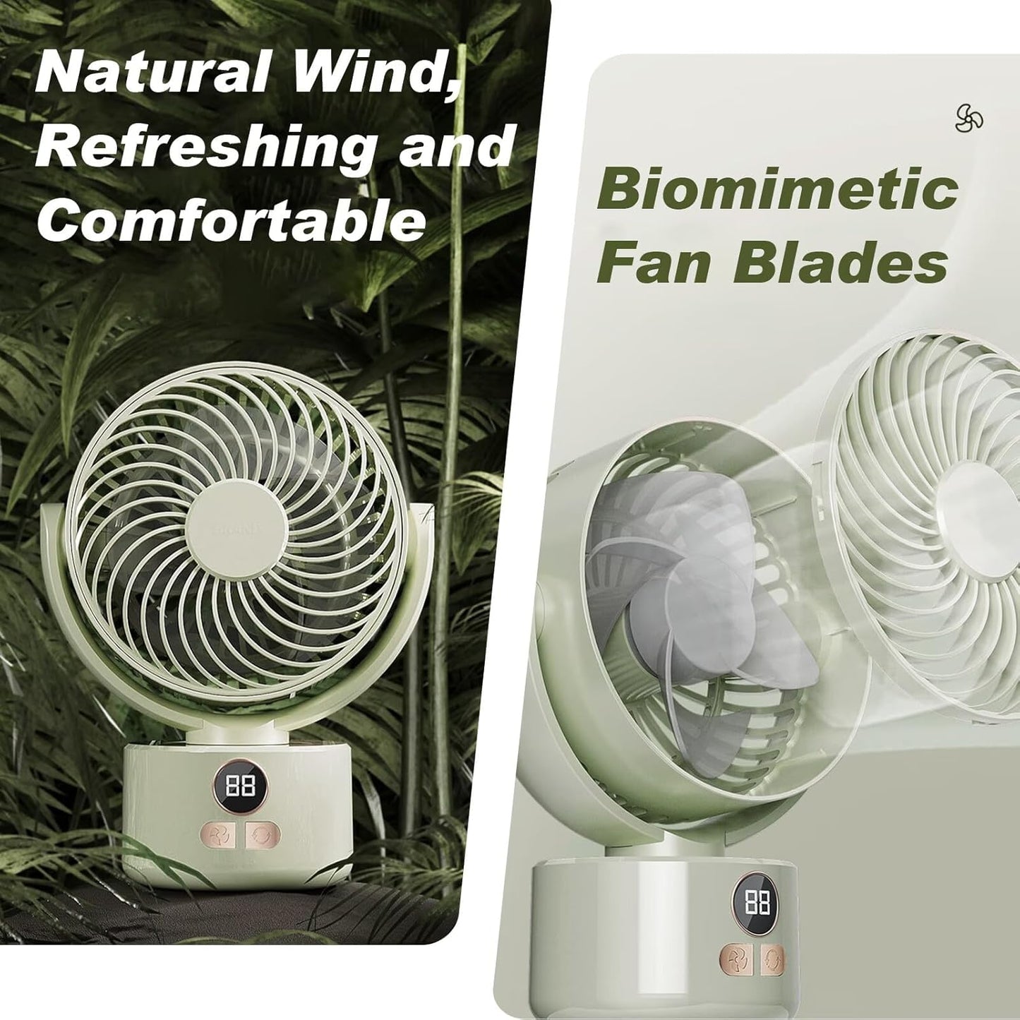 Desk Fan Portable Rechargeable with USB Small Fans for Bedroom,Oscillating Cooling Slient Table Fan Long Time Work,Personal Quiet Oscillating Super Power Turbo Fan (Green)