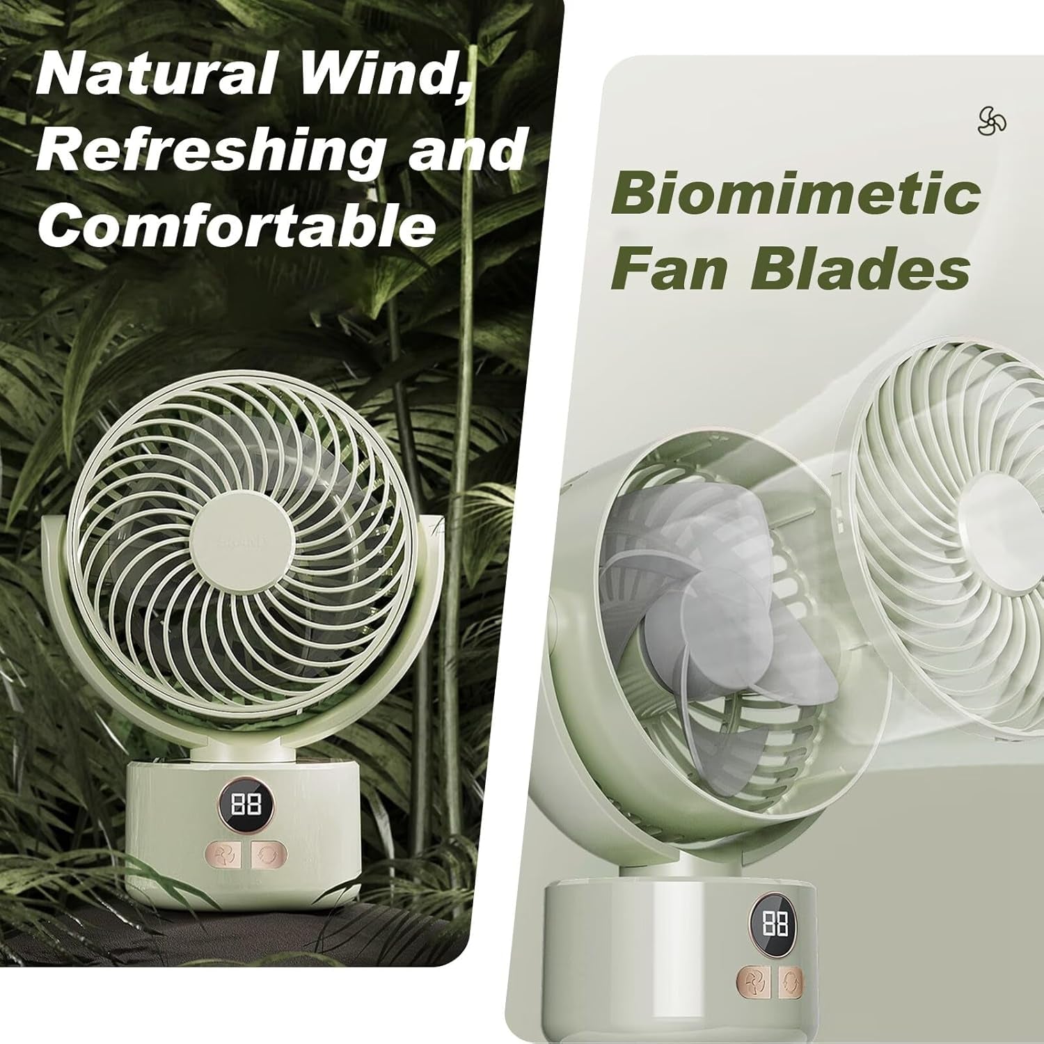 Desk Fan Portable Rechargeable with USB Small Fans for Bedroom,Oscillating Cooling Slient Table Fan Long Time Work,Personal Quiet Oscillating Super Power Turbo Fan (Green)