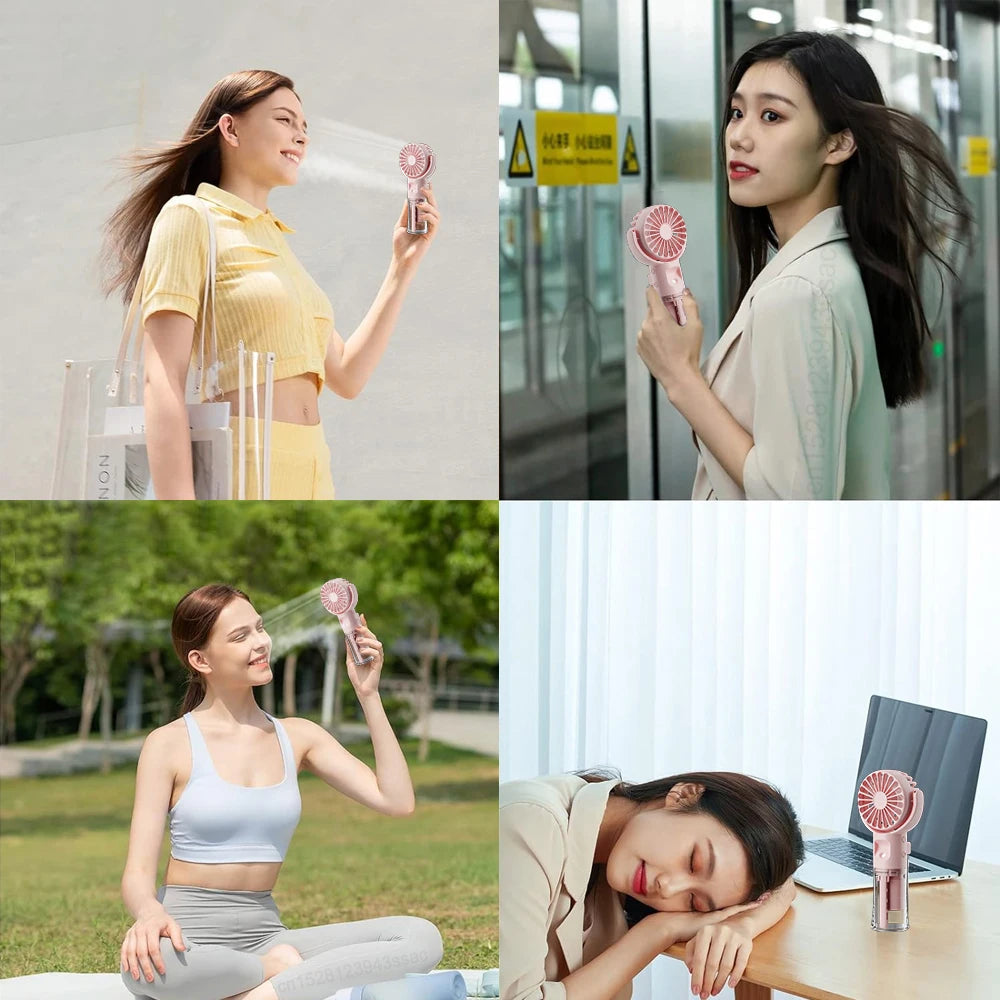 Portable Humidifier Fan Mini Water Mist Fan USB Rechargeable Mini Portable Handheld Fan with Humidifier Small Pocket Hand Fan