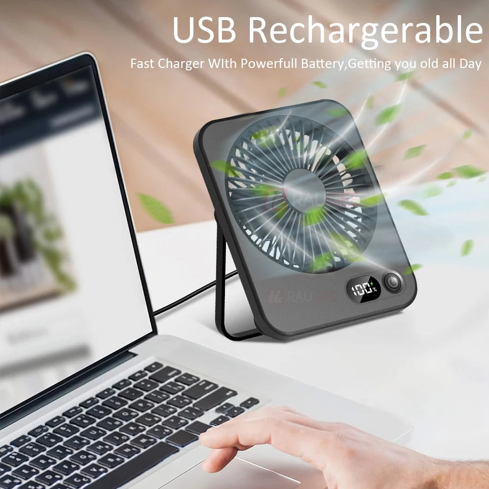 Desk Fan Portable Mini Fan Foldable Table Fan with 5 Gear USB Rechargerable Wall Fan Student Desktop Hang Fan for Office Home