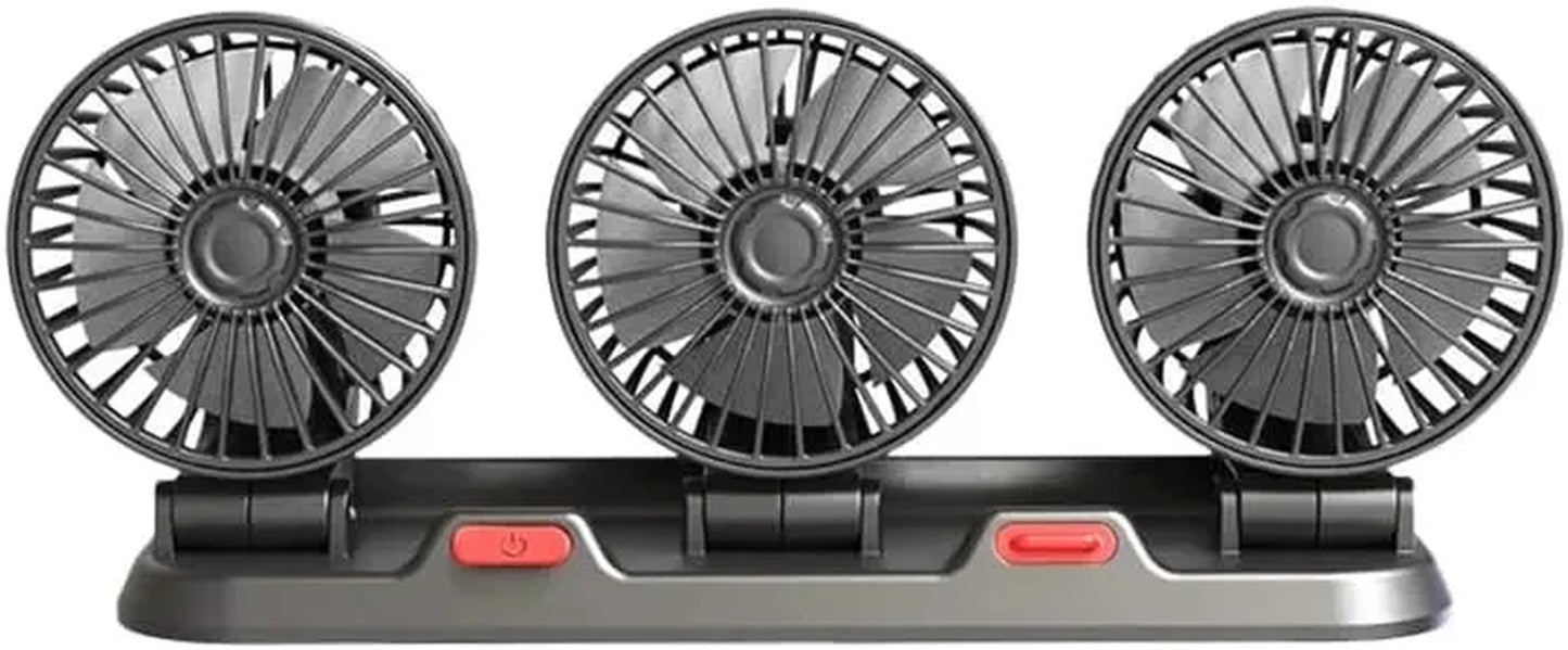 Car Fan 360° Adjustable 3 Head Air Fan Automotive Electric Fan Multi-Function USB/12V/24V Fan 2 Speeds Car Silent Fan for Home