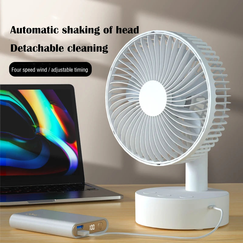 Mini Oscillating Fan, Portable Battery-Operated Table Fan with 4 Speed Levels, 6-Inch Desk Fan with Timer
