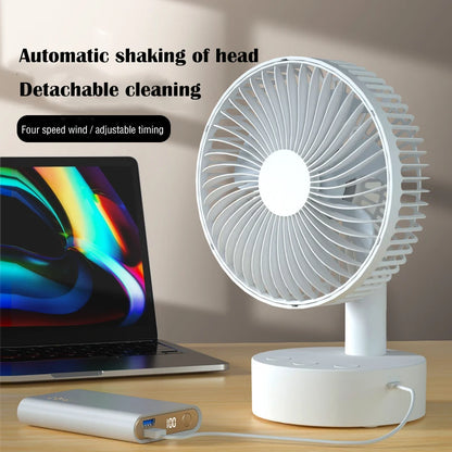 Mini Oscillating Fan, Portable Battery-Operated Table Fan with 4 Speed Levels, 6-Inch Desk Fan with Timer