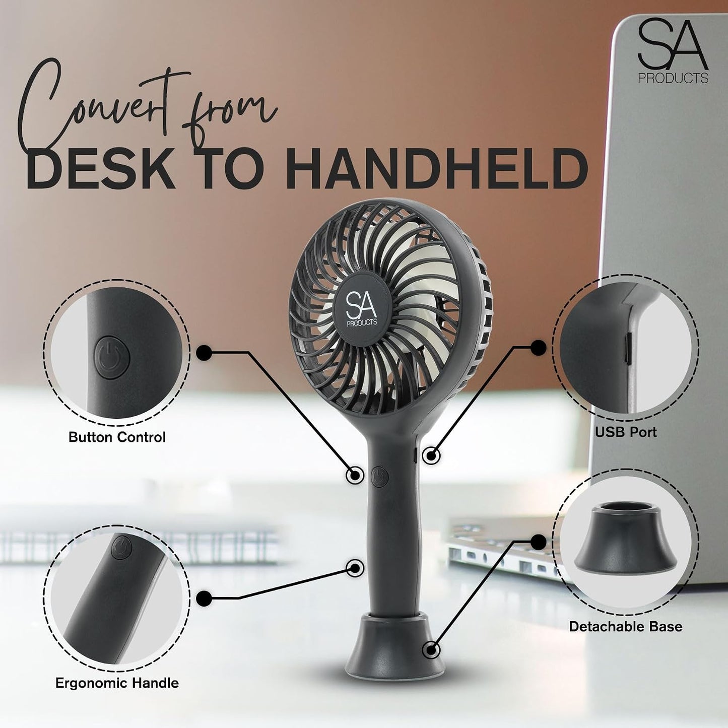 Handheld Fan, Hand Fan, Hand Held Fan with 3 Speeds | 3000 Mah USB Fan Rechargeable Fan Portable Fan Battery Fan Mini Fan with Stand | Desk Fan Fan Handheld Handheld Fan Rechargeable Black