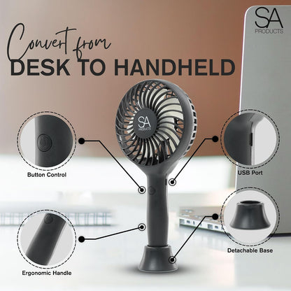 Handheld Fan, Hand Fan, Hand Held Fan with 3 Speeds | 3000 Mah USB Fan Rechargeable Fan Portable Fan Battery Fan Mini Fan with Stand | Desk Fan Fan Handheld Handheld Fan Rechargeable Black