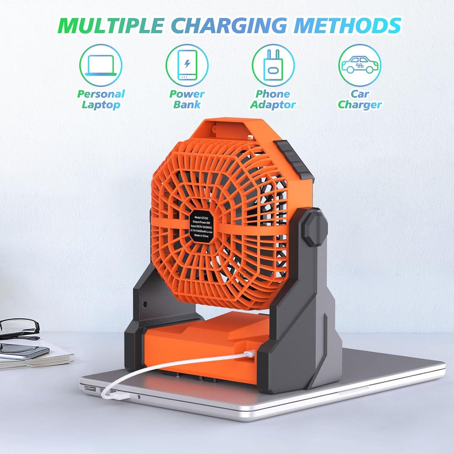 Camping Fan Rechargeable, 10400Mah Portable Fan with LED Lantern, USB Battery Operated Tent Fan for Camping with Hook, 270° Rotation Personal Fan for Outdoor Picnic BBQ Travel