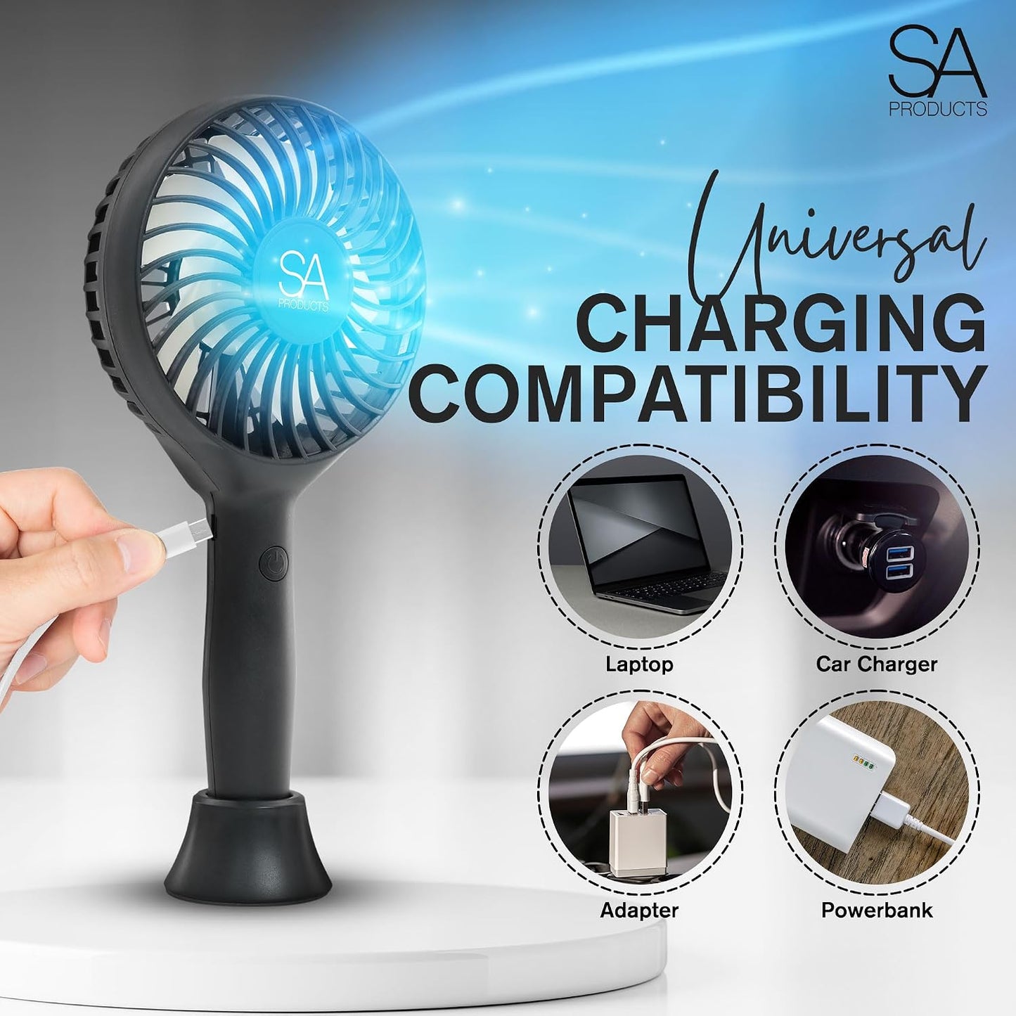 Handheld Fan, Hand Fan, Hand Held Fan with 3 Speeds | 3000 Mah USB Fan Rechargeable Fan Portable Fan Battery Fan Mini Fan with Stand | Desk Fan Fan Handheld Handheld Fan Rechargeable Black