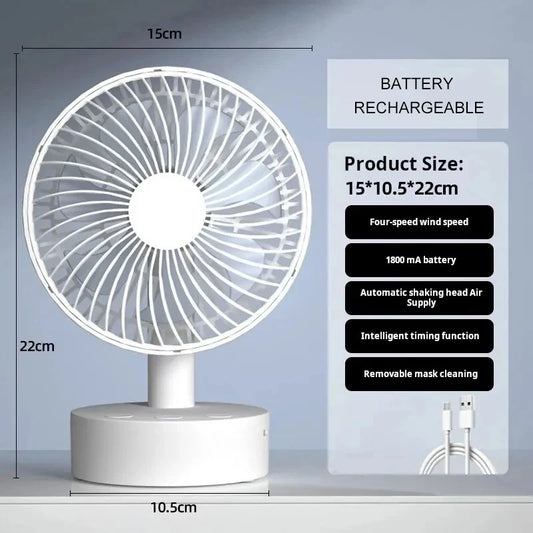 Youpin Fan Small White Desktop Timer Mute with Four-Speed Adjustable Portable Fan Recharging Models Detachable Desk Fan