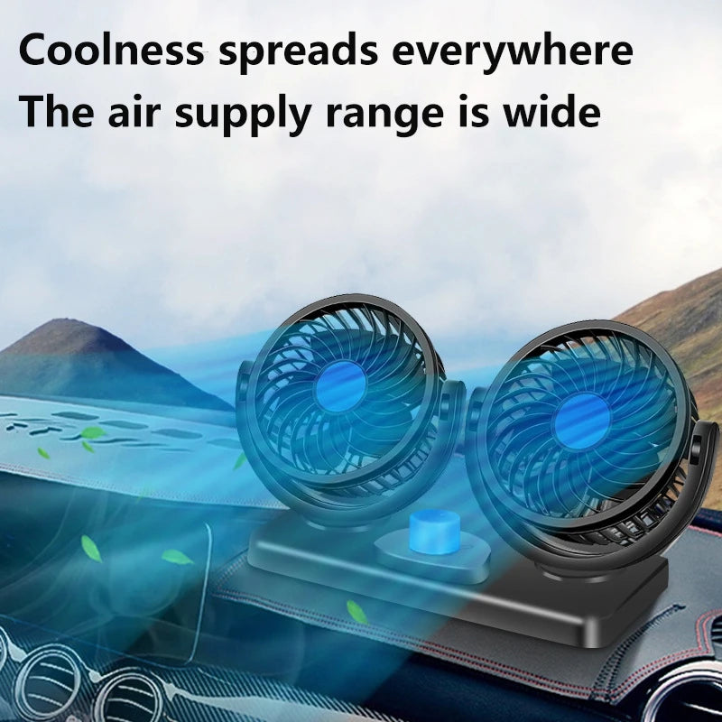 Car Fan 360° Adjustable 2 Head Air Fan Automotive Electric Fan USB/12V/24V 2 Speeds Car Silent Fan for Home Desk