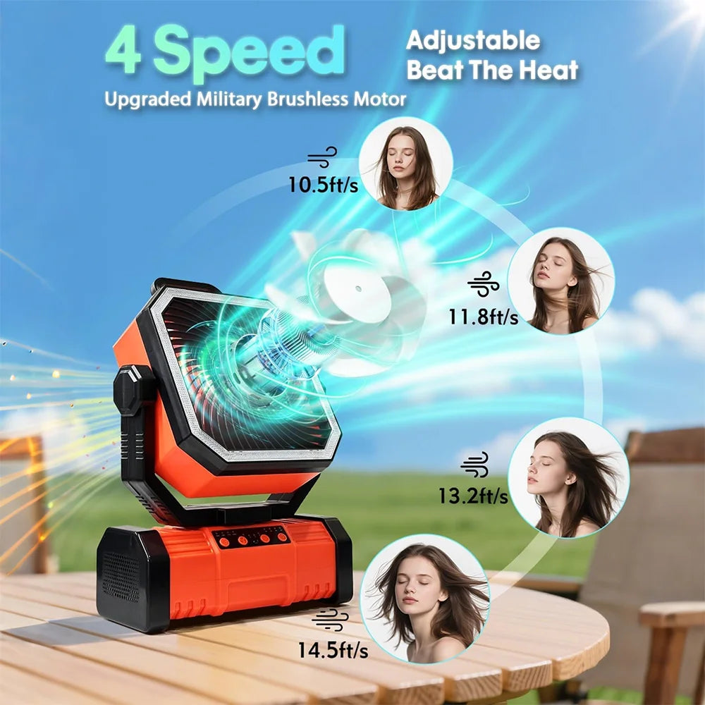 20000Mah Battery Camping Fan USB Rechargeable 4 Speeds Desk Fan Portable Outdoor Fan for Outdoor Camping Tent Fan with Hook