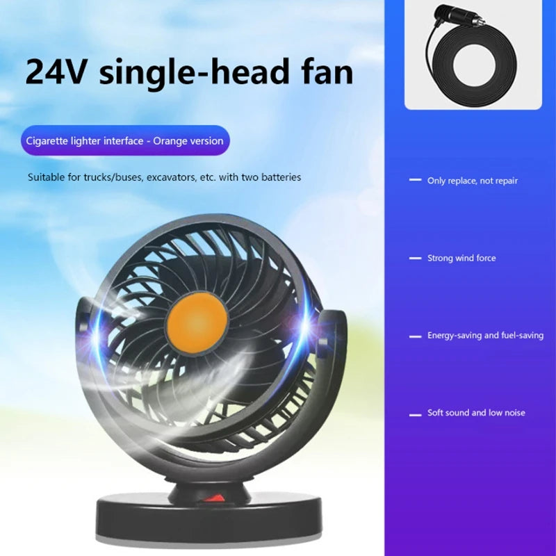 Car Fan 360° Adjustable 2 Head Air Fan Automotive Electric Fan USB/12V/24V 2 Speeds Car Silent Fan for Home Desk