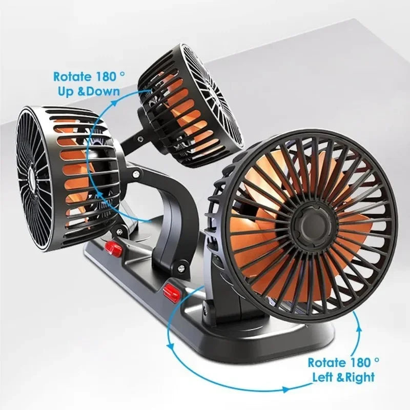 Car Fan 360° Adjustable 3 Head Air Fan Automotive Electric Fan Multi-Function USB/12V/24V Fan 2 Speeds Car Silent Fan for Home