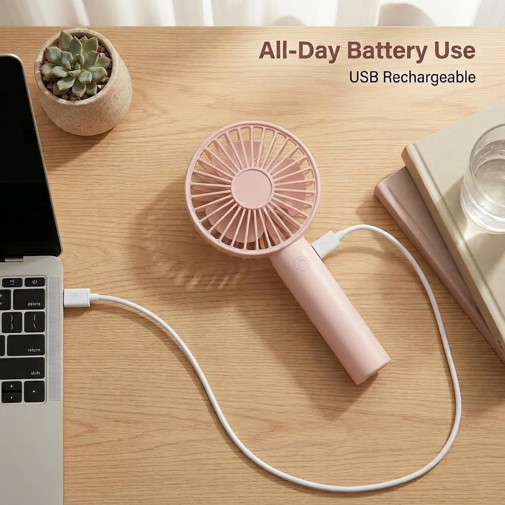 Portable Handheld Fan, USB Rechargeable Mini Fan, Ultra Quiet Hand Fan, Small Kids Fan, Lash Fan Face Fan for Makeup Hot Flashes, Summer Essentials(2, Pink)