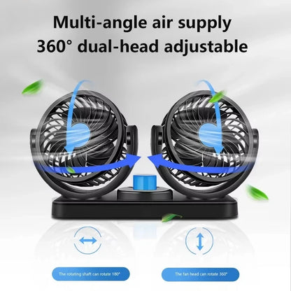 Car Fan 360° Adjustable 2 Head Air Fan Automotive Electric Fan USB/12V/24V 2 Speeds Car Silent Fan for Home Desk