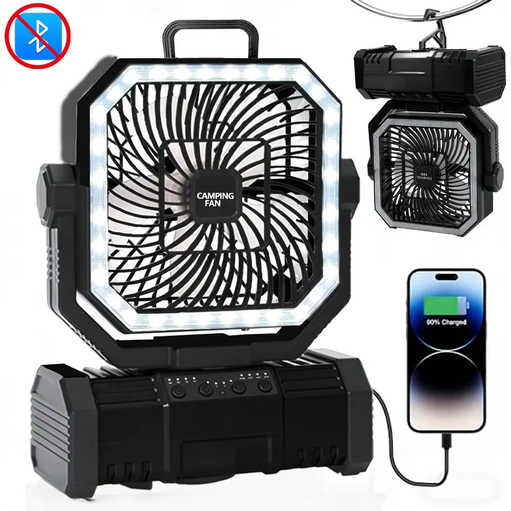 20000Mah Battery Camping Fan USB Rechargeable 4 Speeds Desk Fan Portable Outdoor Fan for Outdoor Camping Tent Fan with Hook