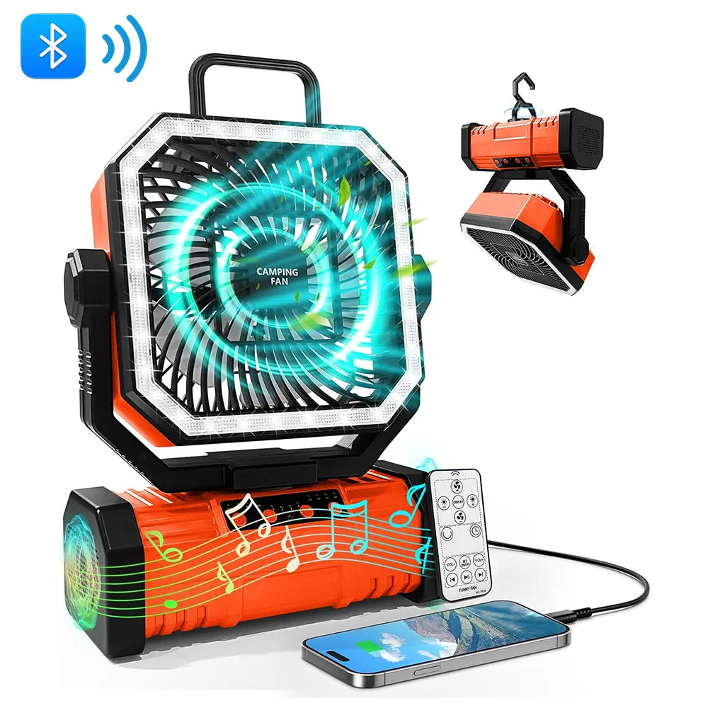 20000Mah Battery Camping Fan USB Rechargeable 4 Speeds Desk Fan Portable Outdoor Fan for Outdoor Camping Tent Fan with Hook