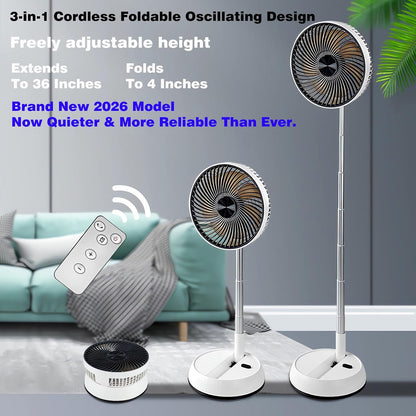 Portable Oscillating Pedestal Fan, 8 Inch Foldable Standing Fan,10000Mah Rechargeable Battery USB Table Fan, Height Adjustable, 4 Speeds, Quiet, with Remote Control, Home Office Travel