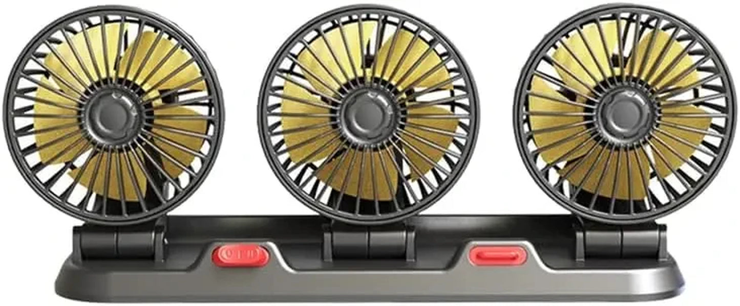 Car Fan 360° Adjustable 3 Head Air Fan Automotive Electric Fan Multi-Function USB/12V/24V Fan 2 Speeds Car Silent Fan for Home